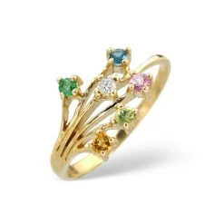 Multi Gem Stone And Diamond 9K Gold Ring