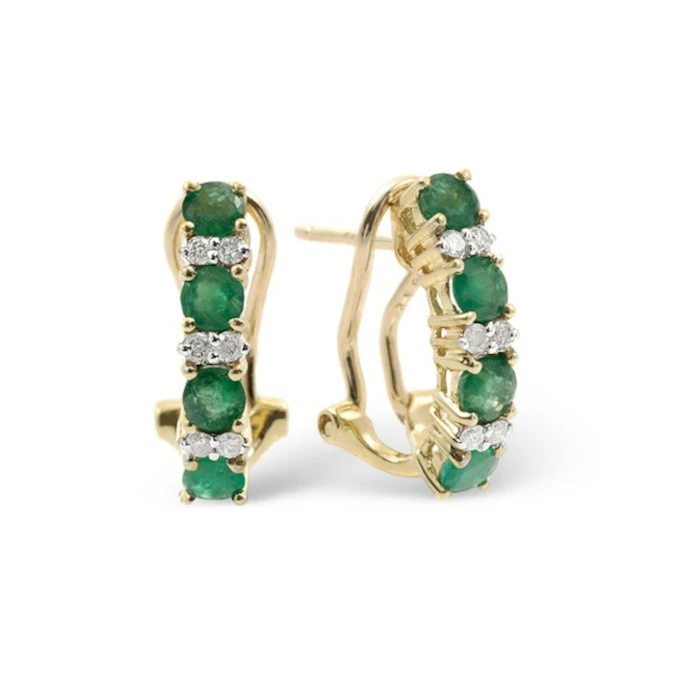 Emerald 1.10CT And Diamond 9K Yellow Gold Earrings 1 Emerald 1.10CT And Diamond 9K Yellow Gold Earrings