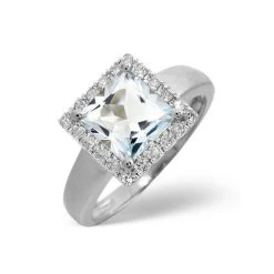 Aquamarine 1.42CT And Diamond 9K White Gold Ring