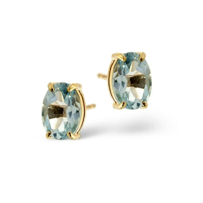 Blue Topaz 7 X 5mm 9K Yellow Gold Earrings 1 Blue Topaz 7 X 5mm 9K Yellow Gold Earrings