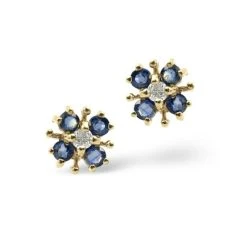 Sapphire 0.40CT And Diamond 9K Yellow Gold Earrings