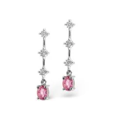Pink Sapphire 5 X 3mm And Diamond 9K White Gold Earrings
