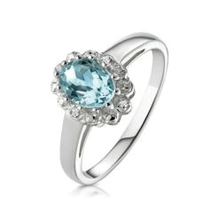 Aquamarine 0.70CT And Diamond 9K White Gold Ring