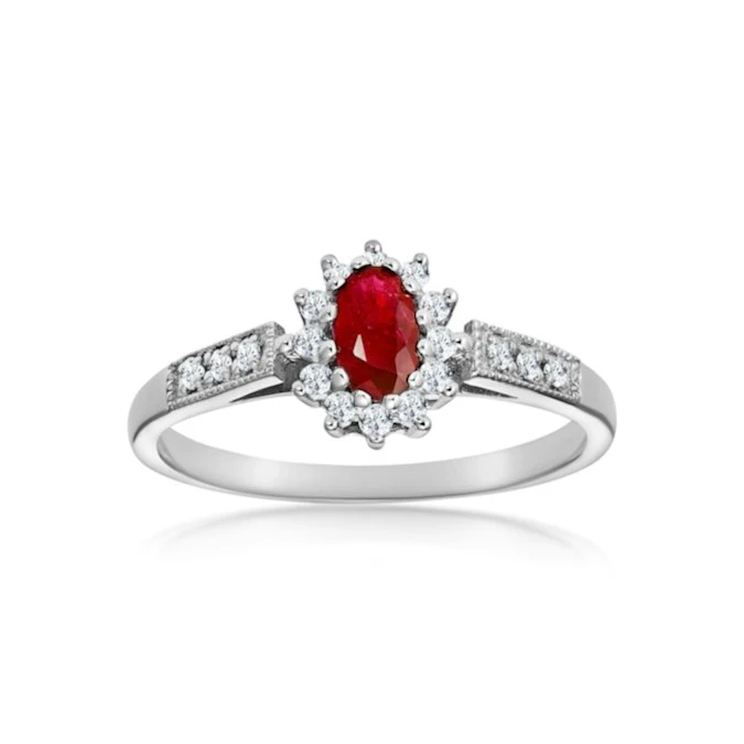 Ruby Ring With Lab Diamonds In 925 Silver - 5 X 3mm Centre 2 Ruby Ring With Lab Diamonds In 925 Silver - 5 X 3mm Centre - Image 2