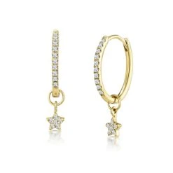 Stellato Diamond Encrusted Huggie Star Charm Earrings 0.12ct In 9K Gold