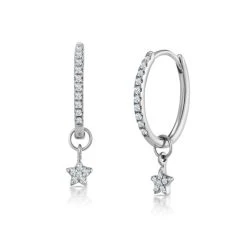 Stellato Diamond Encrusted Huggie Star Earrings 0.12ct In 9K White Gold