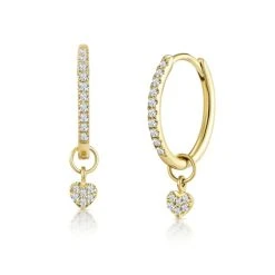 Stellato Diamond Encrusted Huggie Heart Charm Earrings 0.11ct In 9K Gold