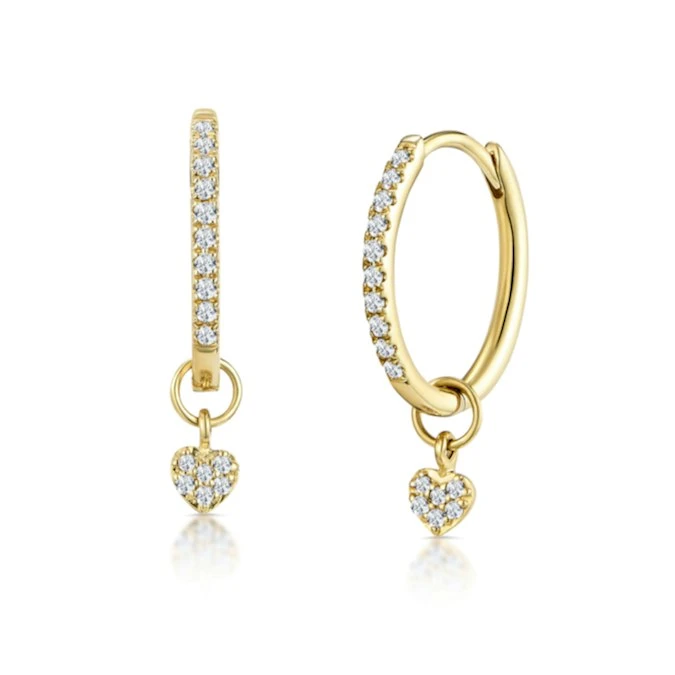 Stellato Diamond Encrusted Huggie Heart Charm Earrings 0.11ct In 9K Gold 1 Stellato Diamond Encrusted Huggie Heart Charm Earrings 0.11ct In 9K Gold