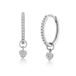 Stellato Diamond Encrusted Huggie Heart Earrings 0.11ct In 9K White Gold