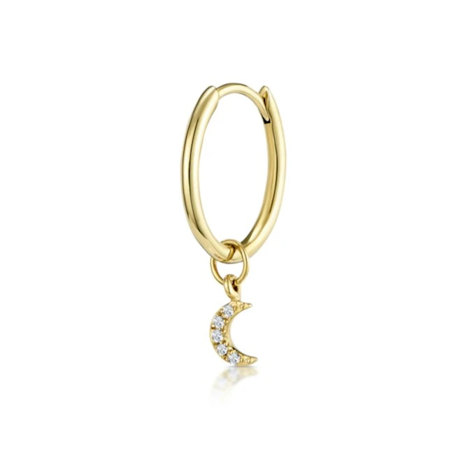 SINGLE Stellato Diamond Moon Charm Huggie Earring In 9K Gold 1 SINGLE Stellato Diamond Moon Charm Huggie Earring In 9K Gold