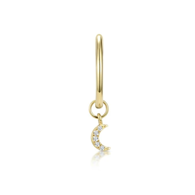 SINGLE Stellato Diamond Moon Charm Huggie Earring In 9K Gold 2 SINGLE Stellato Diamond Moon Charm Huggie Earring In 9K Gold - Image 2