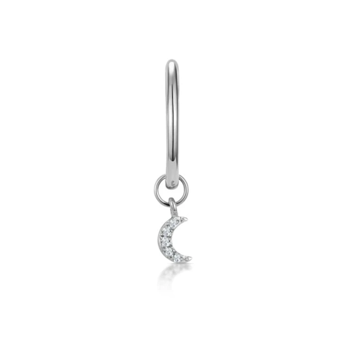 SINGLE Stellato Diamond Moon Charm Huggie Earring In 9K White Gold 2 SINGLE Stellato Diamond Moon Charm Huggie Earring In 9K White Gold - Image 2