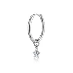SINGLE Stellato Diamond Star Charm Huggie Earring In 9K White Gold