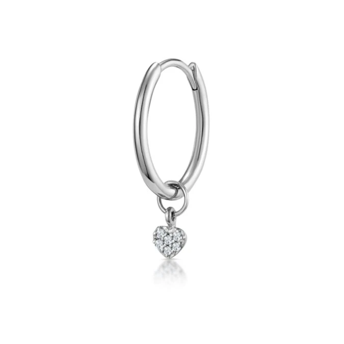SINGLE Stellato Diamond Heart Charm Huggie Earring In 9K White Gold 1 SINGLE Stellato Diamond Heart Charm Huggie Earring In 9K White Gold