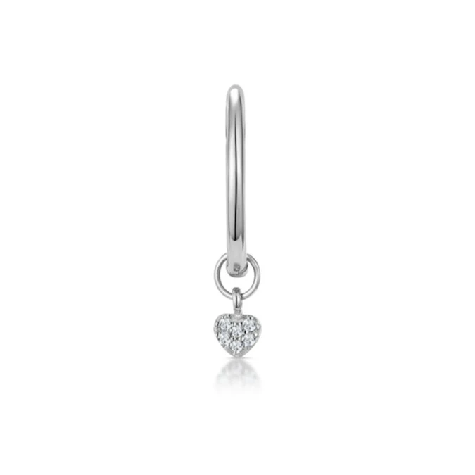 SINGLE Stellato Diamond Heart Charm Huggie Earring In 9K White Gold 2 SINGLE Stellato Diamond Heart Charm Huggie Earring In 9K White Gold - Image 2