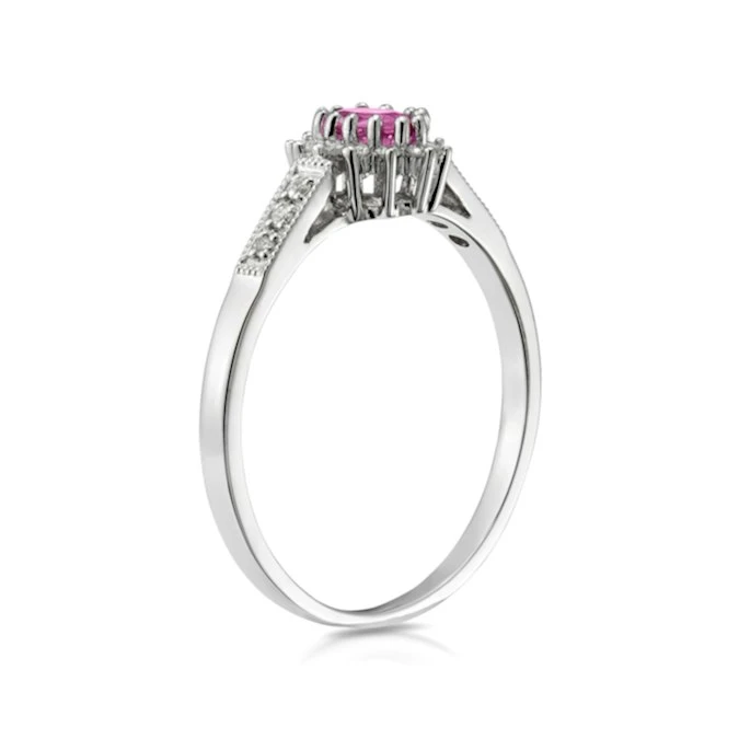 9K White Gold Diamond Pink Sapphire Ring 0.14ct 3 9K White Gold Diamond Pink Sapphire Ring 0.14ct - Image 3