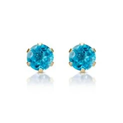 Blue Topaz 4mm 9K Yellow Gold Stud Earrings