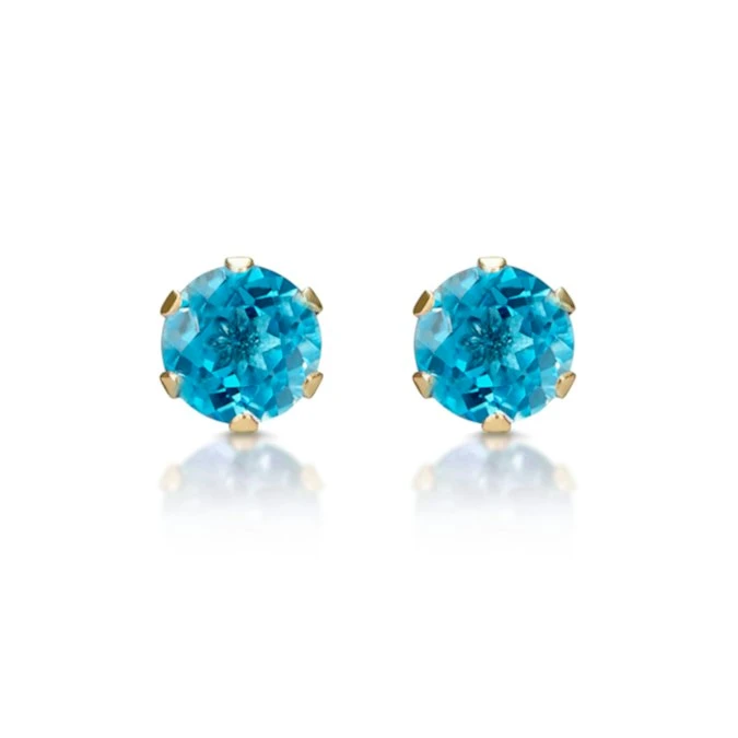 Blue Topaz 4mm 9K Yellow Gold Stud Earrings 1 Blue Topaz 4mm 9K Yellow Gold Stud Earrings