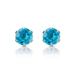 Blue Topaz 4mm 9K White Gold Stud Earrings