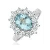 Aquamarine 1.7ct And Lab Diamond 1ct Cluster Ring In 18K White Gold