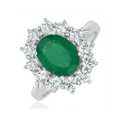 Emerald 1.95CT And Lab Diamond 1.00ct Cluster Ring In 18K White Gold