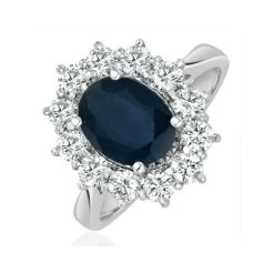 Sapphire 2.3ct And Lab Diamond 1ct Cluster Ring In 18K White Gold