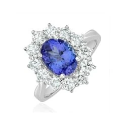 Tanzanite 1.7ct And Diamond 1ct Cluster Ring In 18K White Gold