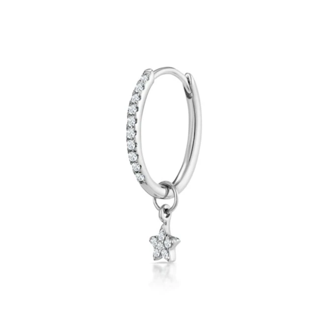 SINGLE Stellato Diamond Huggie Star Earring 0.12ct In 9K White Gold 1 SINGLE Stellato Diamond Huggie Star Earring 0.12ct In 9K White Gold