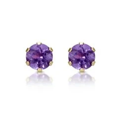 Amethyst 4mm 9K Yellow Gold Stud Earrings