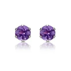 Amethyst 4mm 9K White Gold Stud Earrings