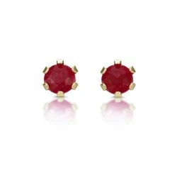 Ruby 3 X 3mm 9K Yellow Gold Stud Earrings