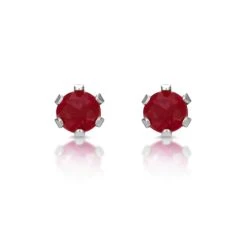Ruby 3 X 3mm 9K White Gold Stud Earrings