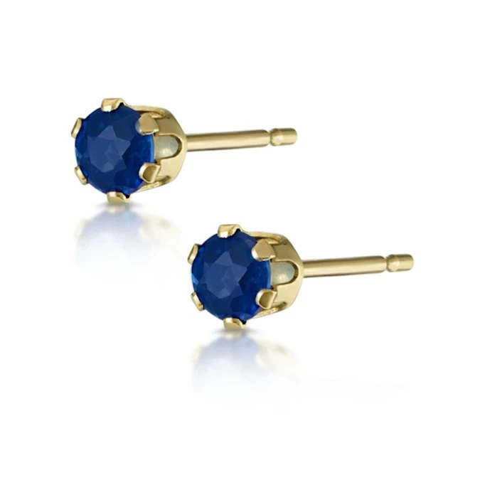 Sapphire 3mm 9K Yellow Gold Stud Earrings 2 Sapphire 3mm 9K Yellow Gold Stud Earrings - Image 2