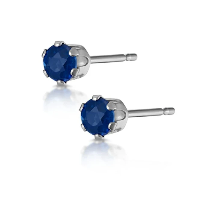 Sapphire 3mm 9K White Gold Stud Earrings 2 Sapphire 3mm 9K White Gold Stud Earrings - Image 2