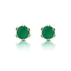 Emerald 3 X 3mm 9K Yellow Gold Stud Earrings