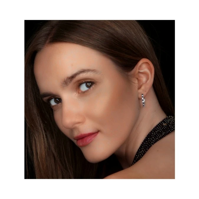 Sapphire And Lab Diamond Hoop Earrings Stellato Collection 925 Silver 2 Sapphire And Lab Diamond Hoop Earrings Stellato Collection 925 Silver - Image 2