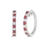 Ruby And Lab Diamond Hoop Earrings Stellato Collection In 925 Silver