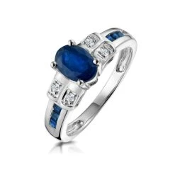 Sapphire 1.25ct And Diamond 9K White Gold Ring