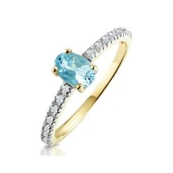 Aquamarine 0.35CT And Diamond 9K Yellow Gold Ring