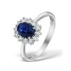 Sapphire Ring With Lab Diamond Halo 7 X 5mm Set In 925 Silver