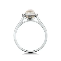 Pearl And Diamond Stellato Ring 0.08ct In 9K White Gold -The Diamond Store C3754 s