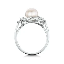 Pearl And Diamond Stellato Ring 0.20ct In 9K White Gold -The Diamond Store C3755 s