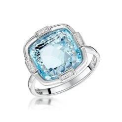 Blue Topaz And Diamond Stellato Ring 0.03ct In 9K White Gold