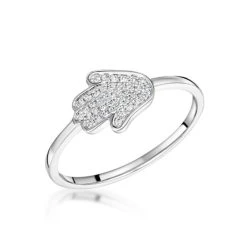 Stellato Collection Hamsa Diamond Ring 0.09ct In 9K White Gold