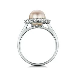 Stellato Collection Pearl And Diamond Ring 0.05ct In 9K White Gold -The Diamond Store C3772 s