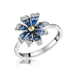 Blue Sapphire Yellow Sapphire And Diamond Stellato Ring 9K White Gold