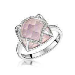Stellato Collection Rose Quartz And Diamond Ring 9K White Gold