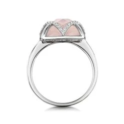 Stellato Collection Rose Quartz And Diamond Ring 9K White Gold -The Diamond Store C3781 s
