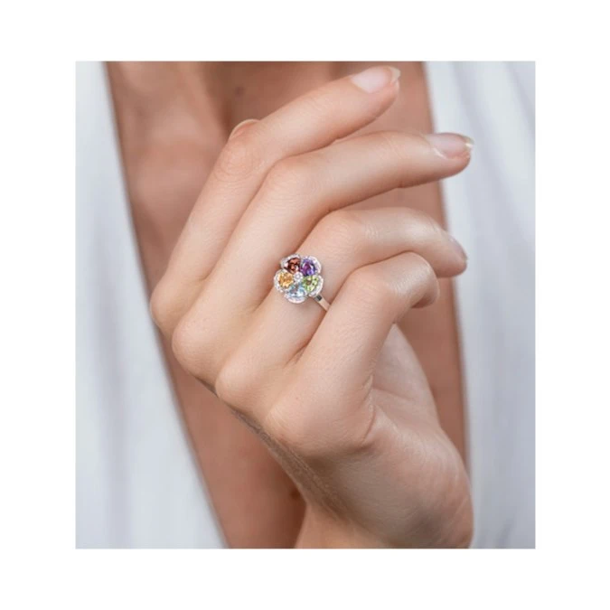 Multi Gem Flower Design Stellato Collection Ring In 9K White Gold 2 Multi Gem Flower Design Stellato Collection Ring In 9K White Gold - Image 2