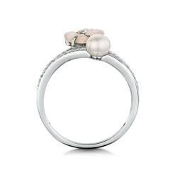 4.5mm Pearl With Shell And Diamond Stellato Ring In 9K White Gold 7 4.5mm Pearl With Shell And Diamond Stellato Ring In 9K White Gold -The Diamond Store C3791 s